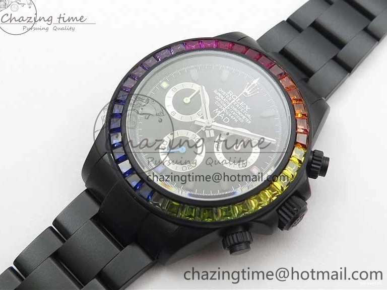 Crystal Bracelet on A7750 Black Edition Rainbow PVD Blaken Best Bezel Dial VR PVD Daytona V2 1226